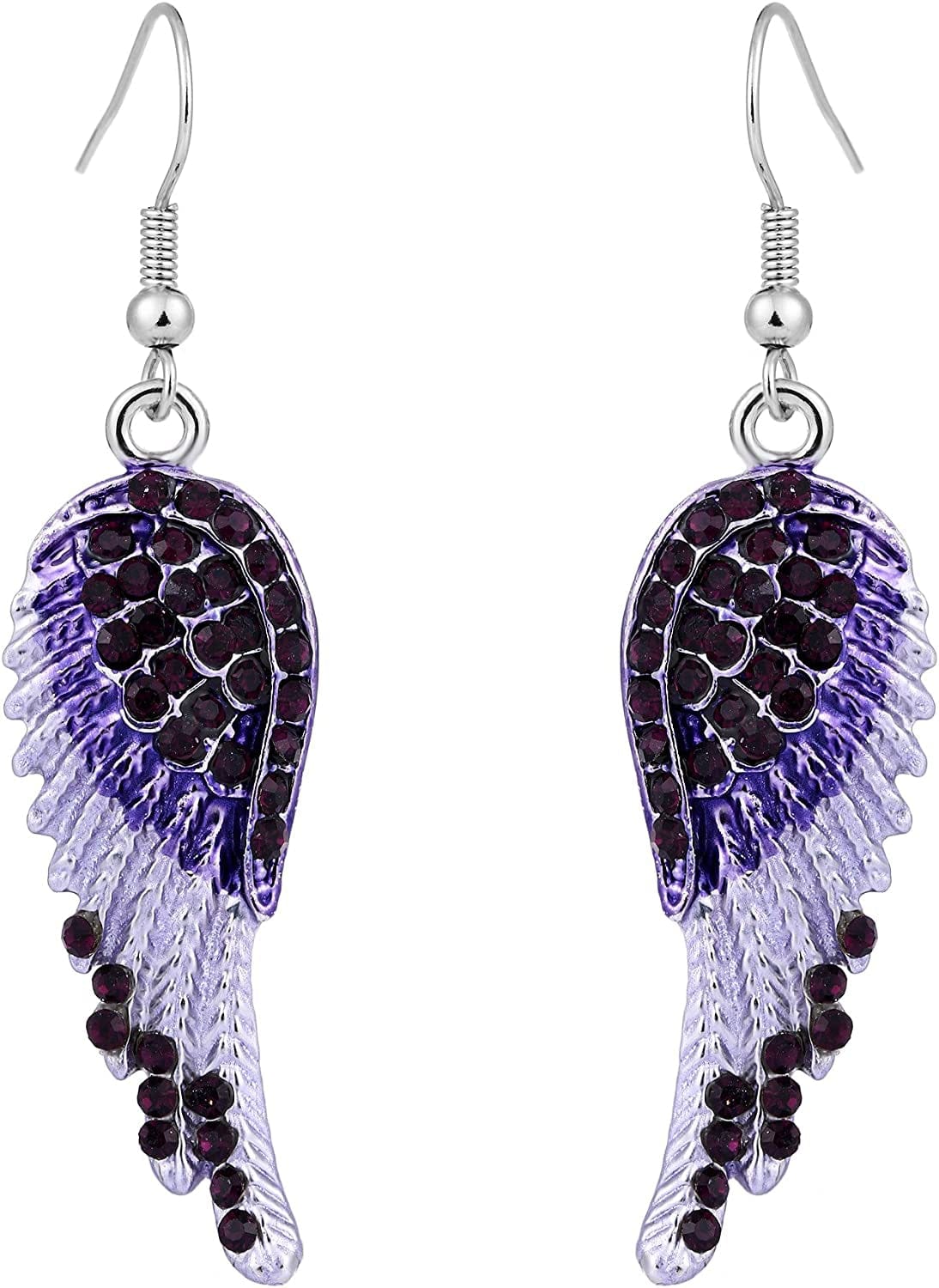 EVER FAITH Angel Wing Hook Earrings Austrian Crystal Silver-Tone Purple
