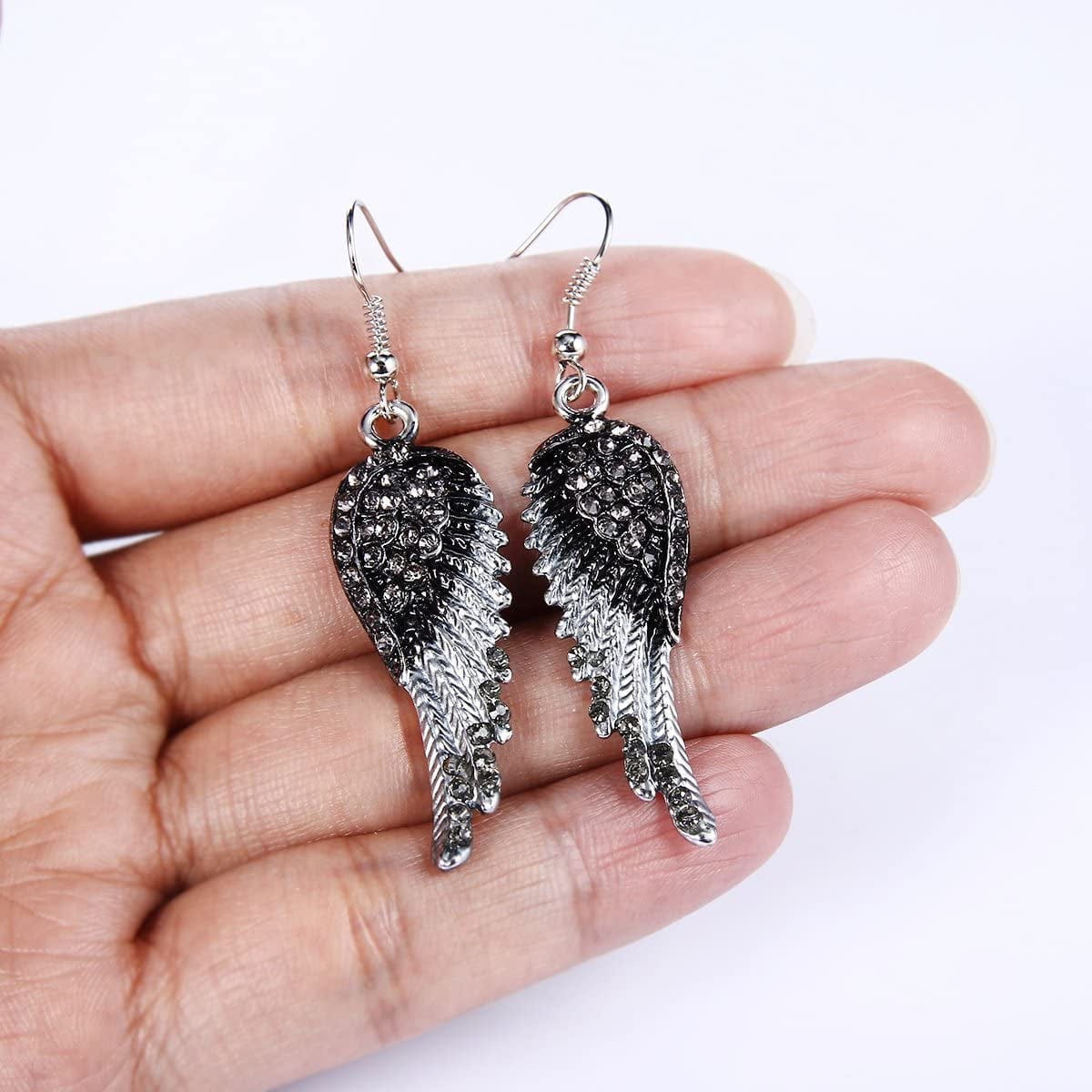 EVER FAITH Angel Wing Hook Earrings Austrian Crystal Silver-Tone