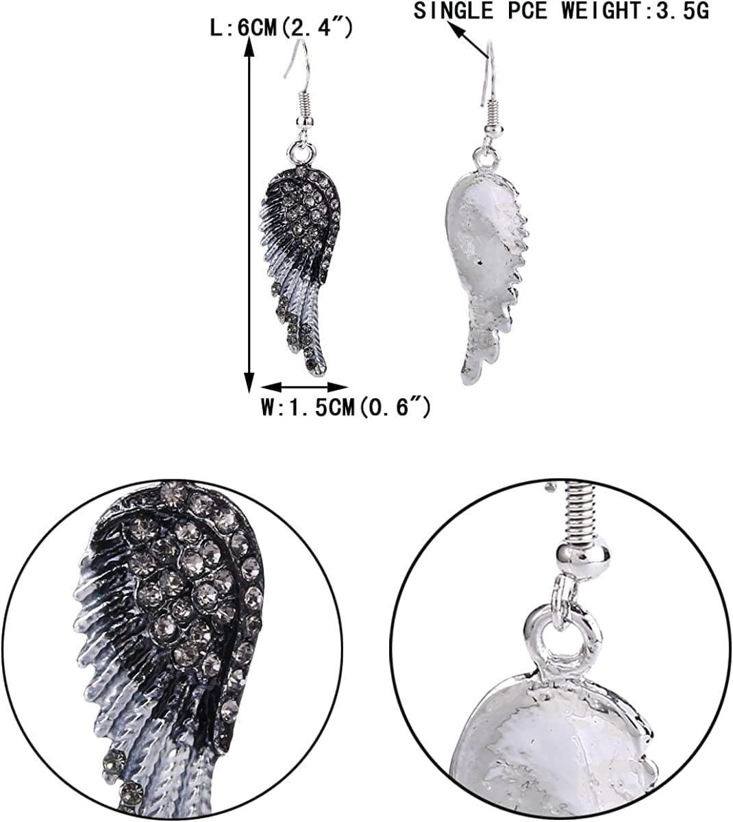 EVER FAITH Angel Wing Hook Earrings Austrian Crystal Silver-Tone