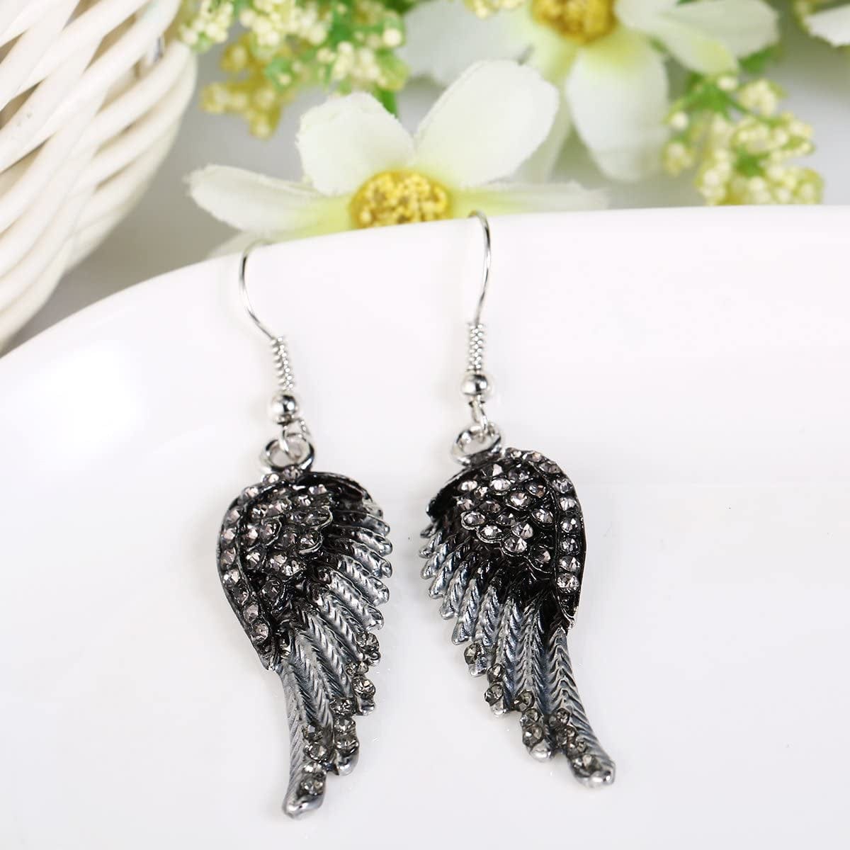 EVER FAITH Angel Wing Hook Earrings Austrian Crystal Silver-Tone