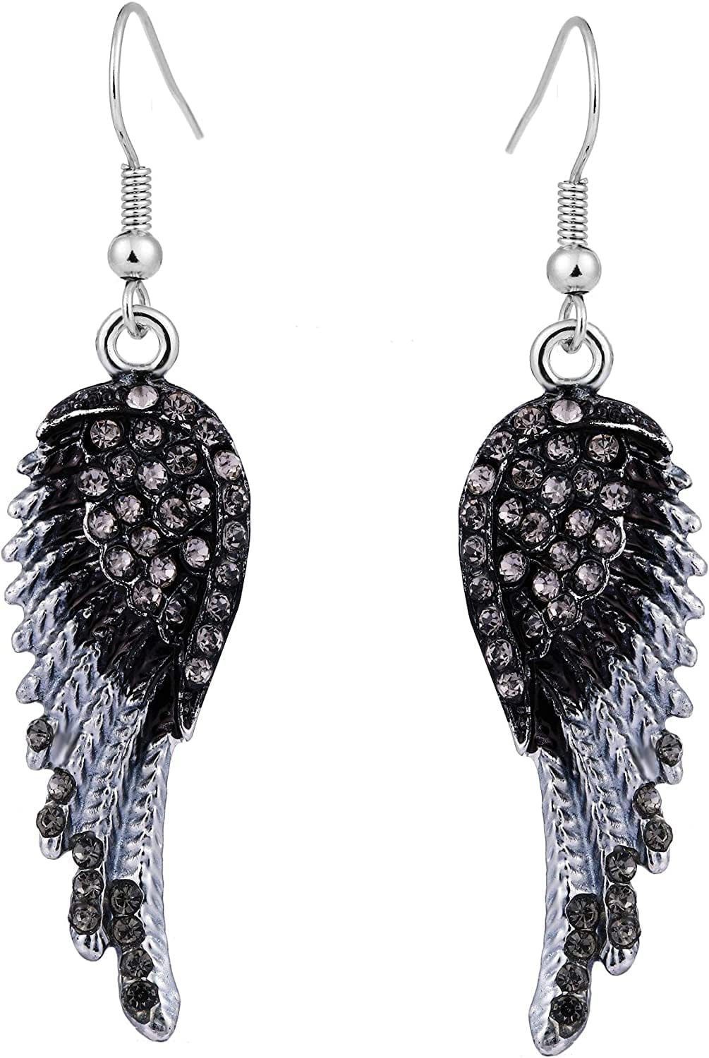 EVER FAITH Angel Wing Hook Earrings Austrian Crystal Silver-Tone Black