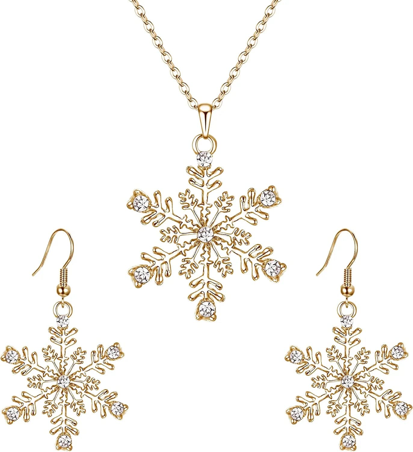 EVER FAITH Austrian Crystal Snowflake Flower Pendant Necklace Earrings Set Clear_Gold-Tone