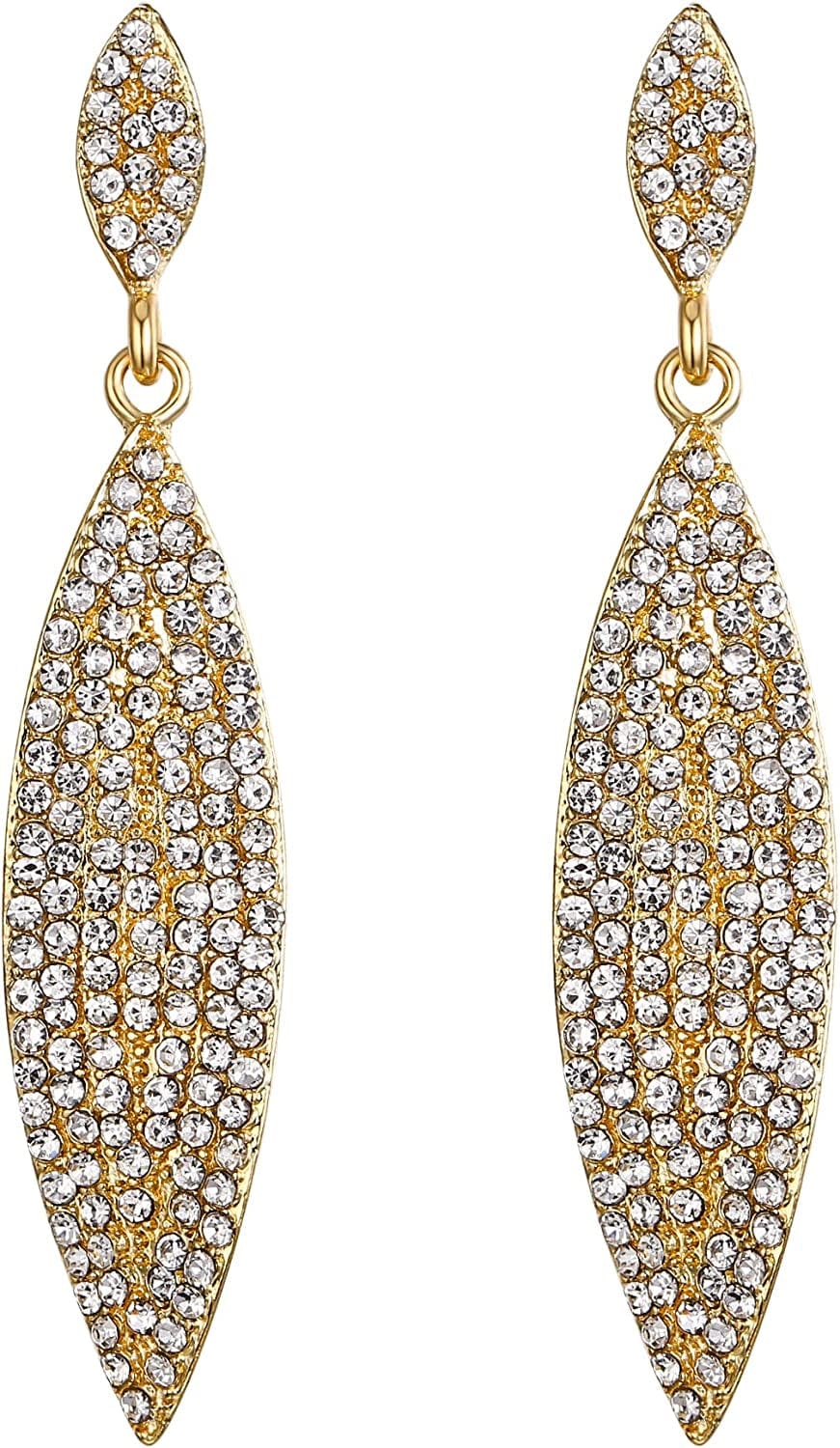 EVER FAITH Women'S Austrian Crystal Double Waterdrop Pierced Dangle Earrings White Gold Tone