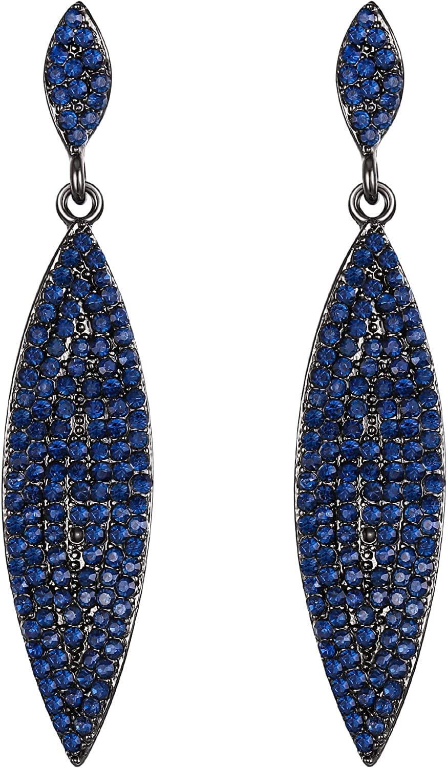 EVER FAITH Women'S Austrian Crystal Double Waterdrop Pierced Dangle Earrings Sapphire Blue Black Tone