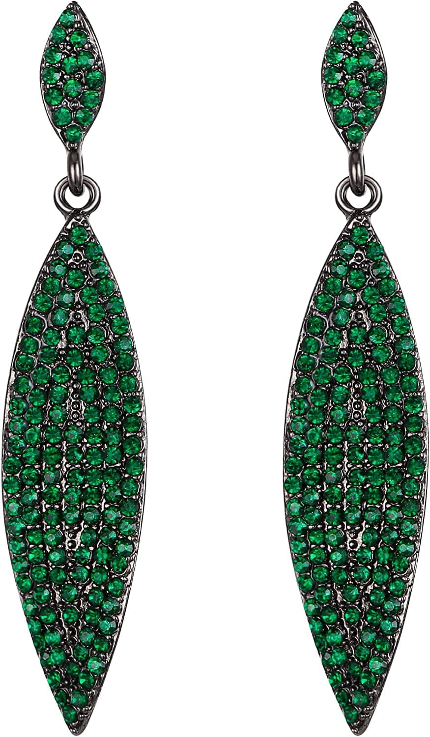 EVER FAITH Women'S Austrian Crystal Double Waterdrop Pierced Dangle Earrings Green Black Tone