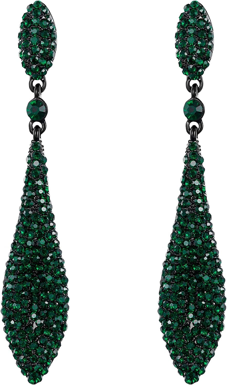 EVER FAITH Women'S Austrian Crystal Double Waterdrop Pierced Dangle Earrings 11_Green Black-Tone