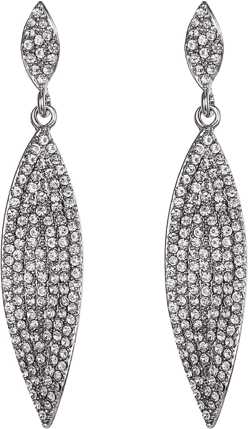 EVER FAITH Women'S Austrian Crystal Double Waterdrop Pierced Dangle Earrings White Silver Tone