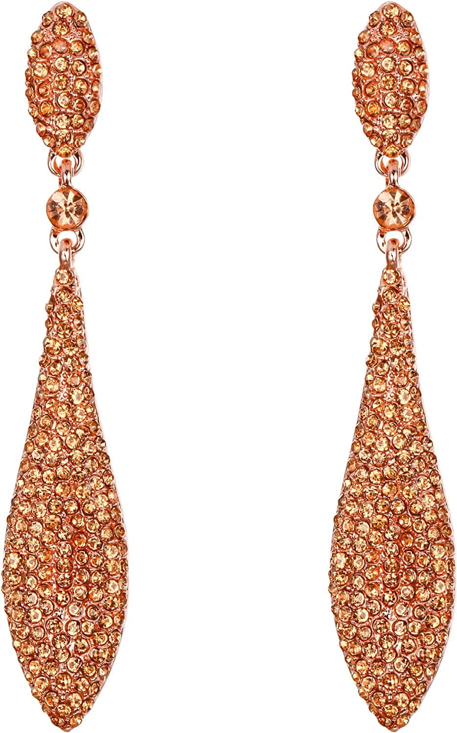 EVER FAITH Women'S Austrian Crystal Double Waterdrop Pierced Dangle Earrings 7_Champagne Rose Gold-Tone