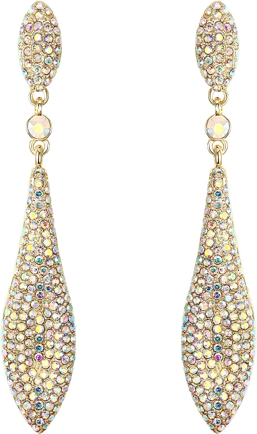 EVER FAITH Women'S Austrian Crystal Double Waterdrop Pierced Dangle Earrings 14_Iridescent AB Gold-Tone