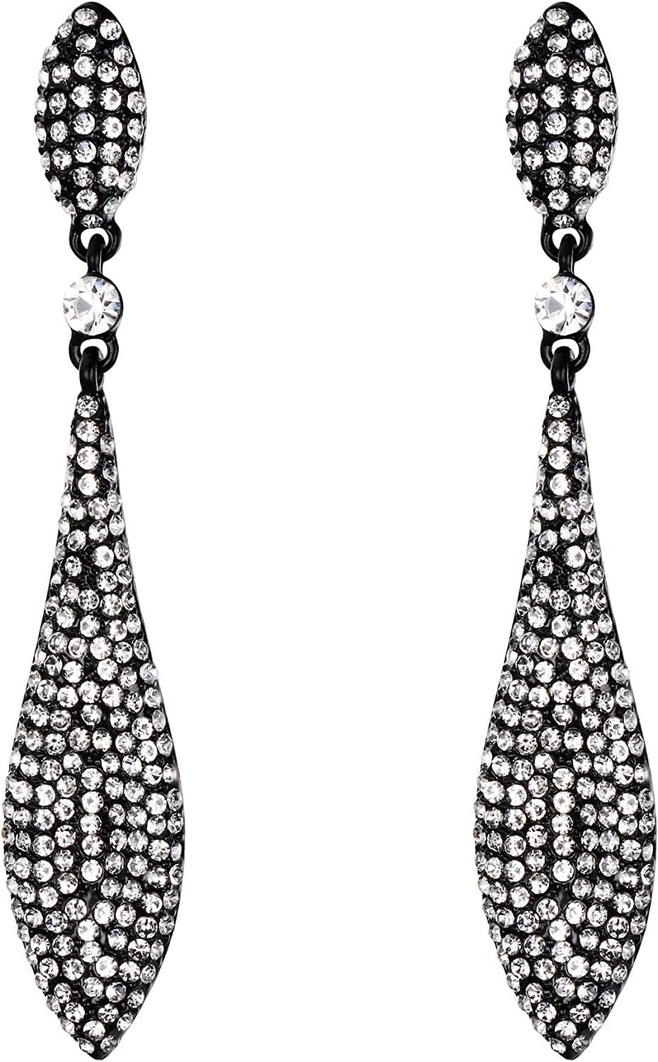 EVER FAITH Women'S Austrian Crystal Double Waterdrop Pierced Dangle Earrings 6_Clear Black-Tone