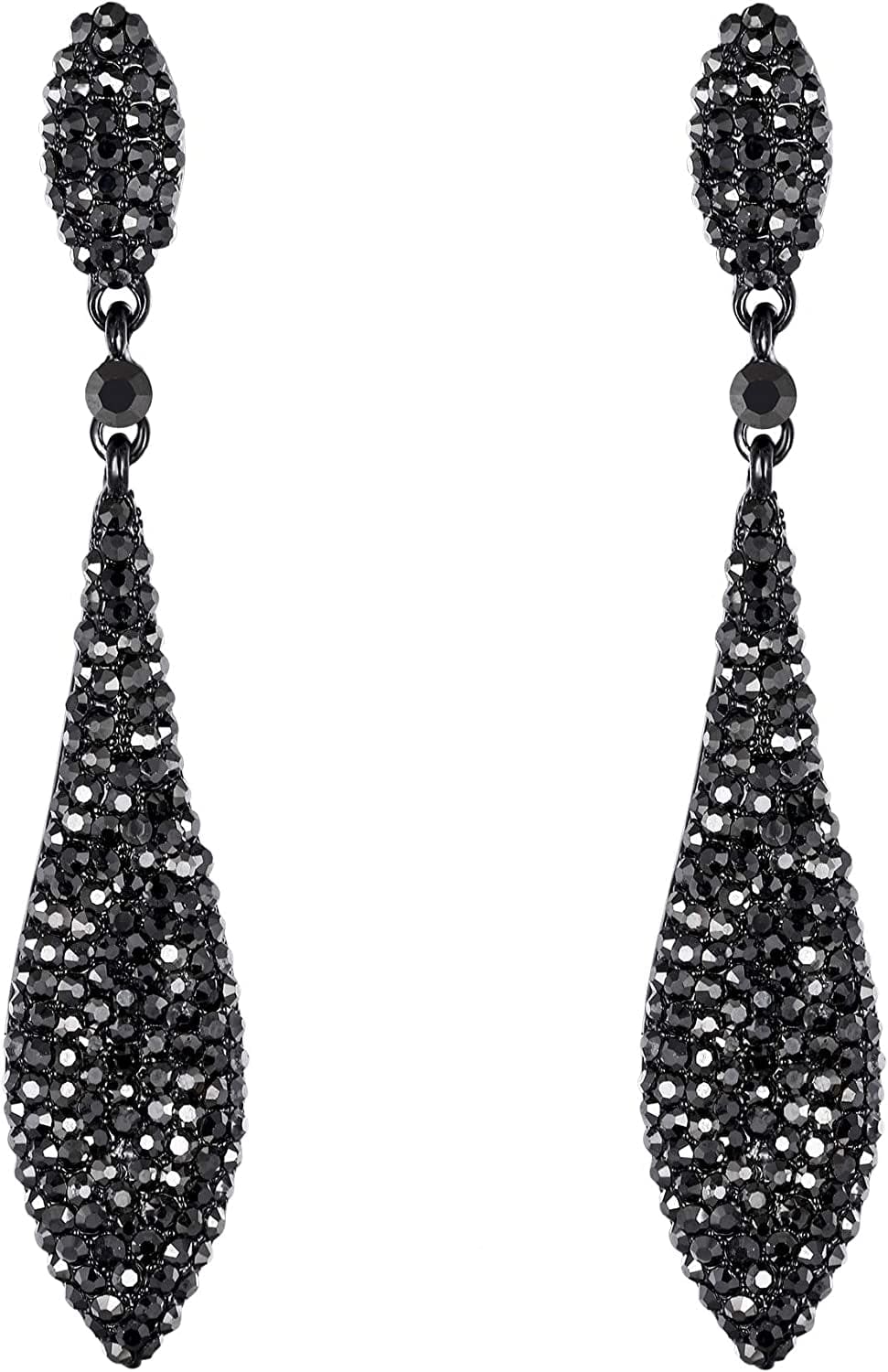 EVER FAITH Women'S Austrian Crystal Double Waterdrop Pierced Dangle Earrings 13_Grey Black-Tone