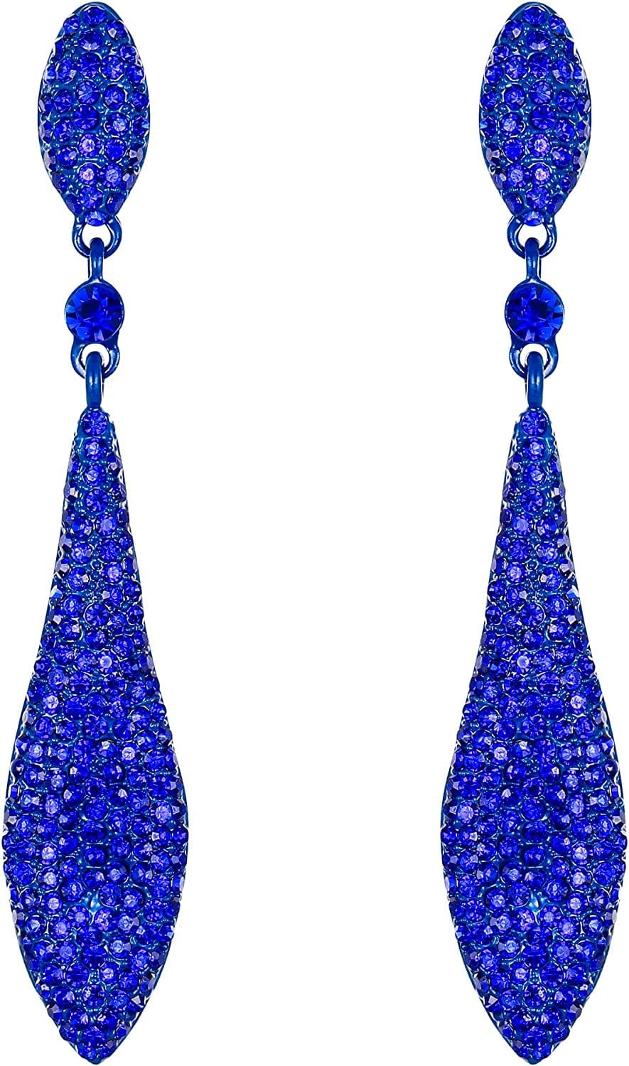 EVER FAITH Women'S Austrian Crystal Double Waterdrop Pierced Dangle Earrings 15_Royal Blue Blue-Tone