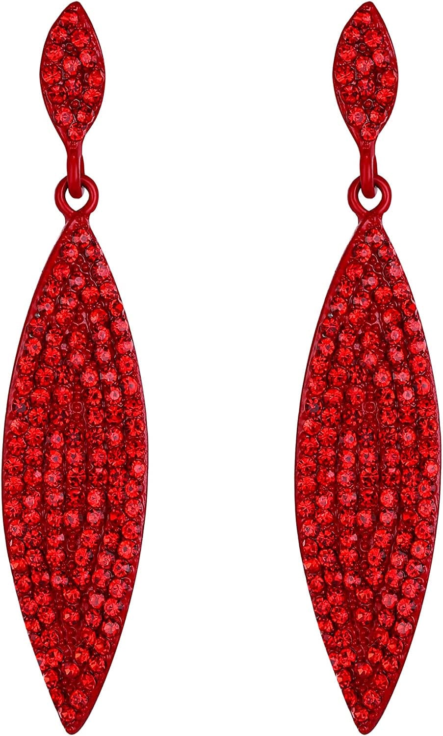 EVER FAITH Women'S Austrian Crystal Double Waterdrop Pierced Dangle Earrings Red Red Tone