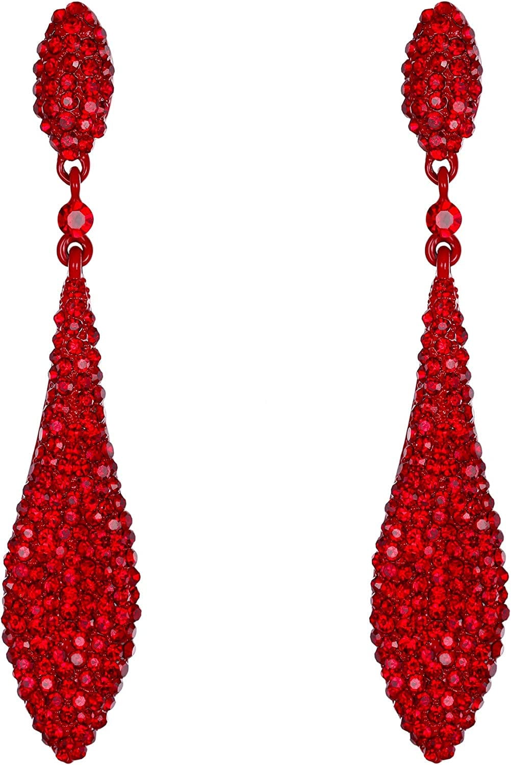 EVER FAITH Women'S Austrian Crystal Double Waterdrop Pierced Dangle Earrings 10_Ruby Color Red-Tone