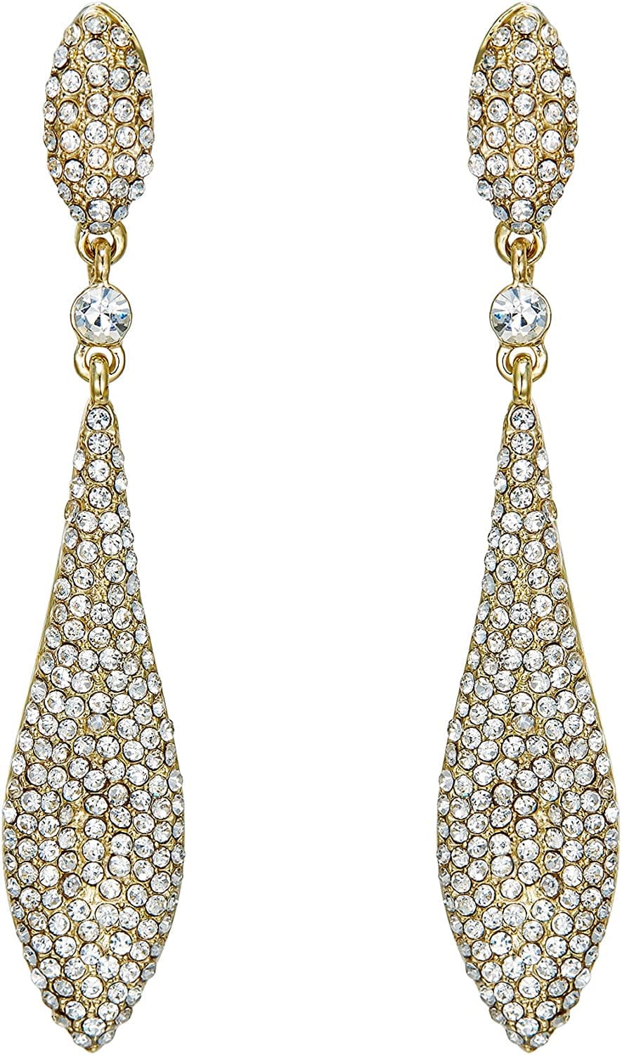 EVER FAITH Women'S Austrian Crystal Double Waterdrop Pierced Dangle Earrings 5_Clear Gold-Tone