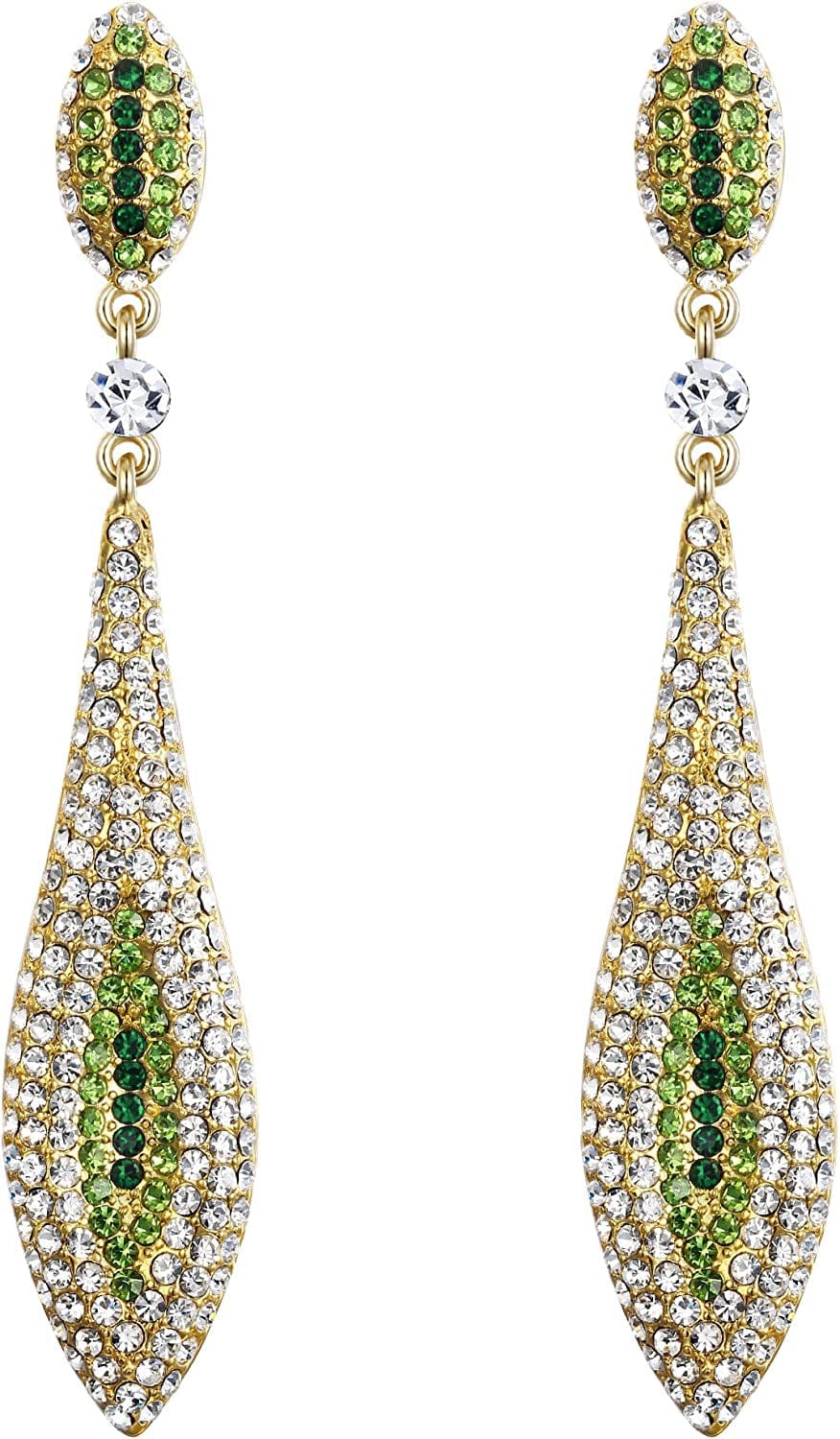 EVER FAITH Women'S Austrian Crystal Double Waterdrop Pierced Dangle Earrings 8_Green Gold-Tone