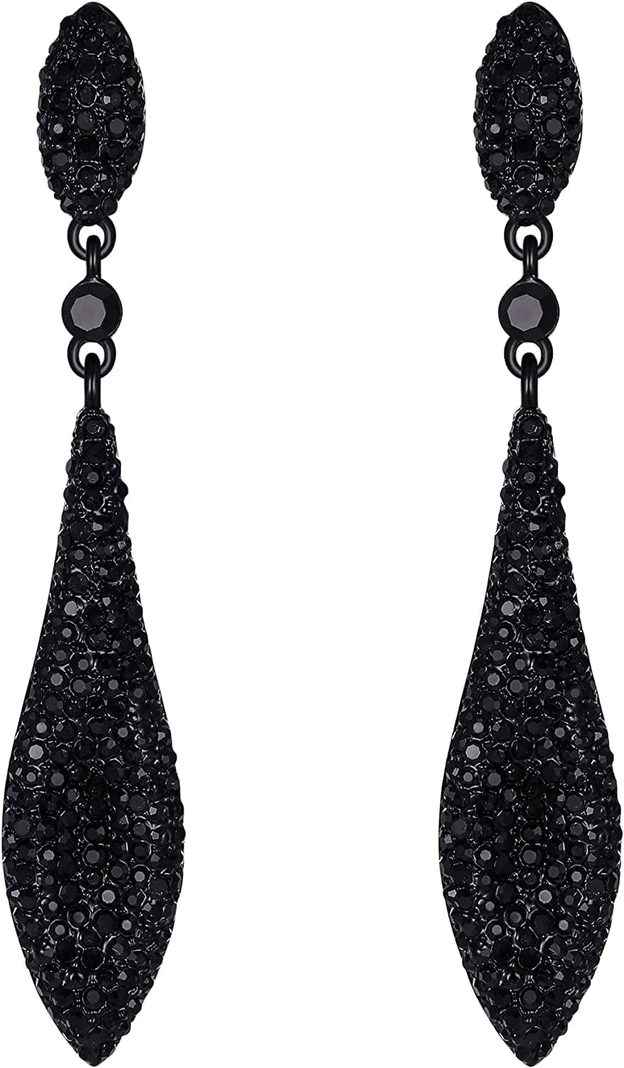 EVER FAITH Women'S Austrian Crystal Double Waterdrop Pierced Dangle Earrings 12_Jet Color Black-Tone