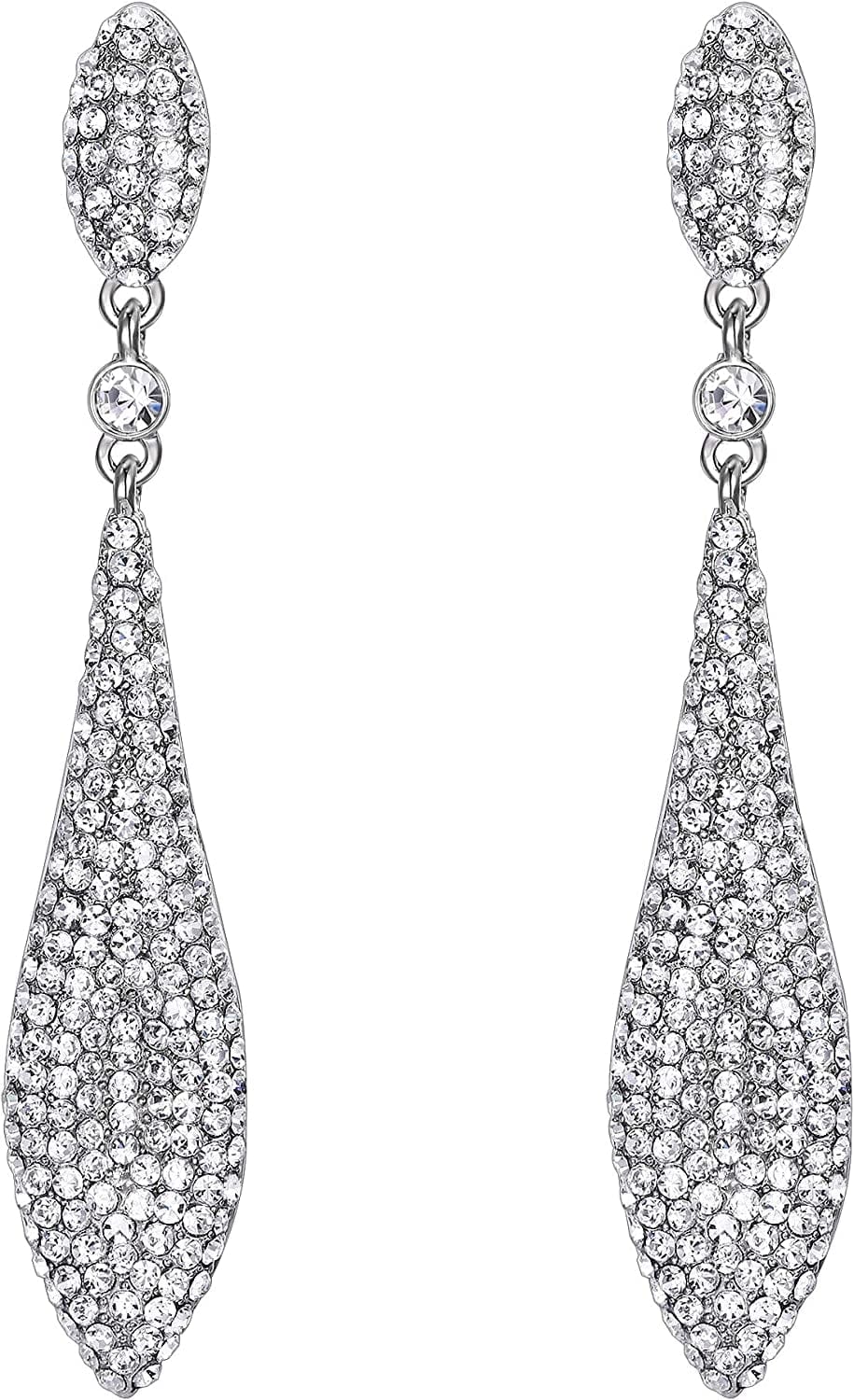 EVER FAITH Women'S Austrian Crystal Double Waterdrop Pierced Dangle Earrings 3_Clear Silver-Tone