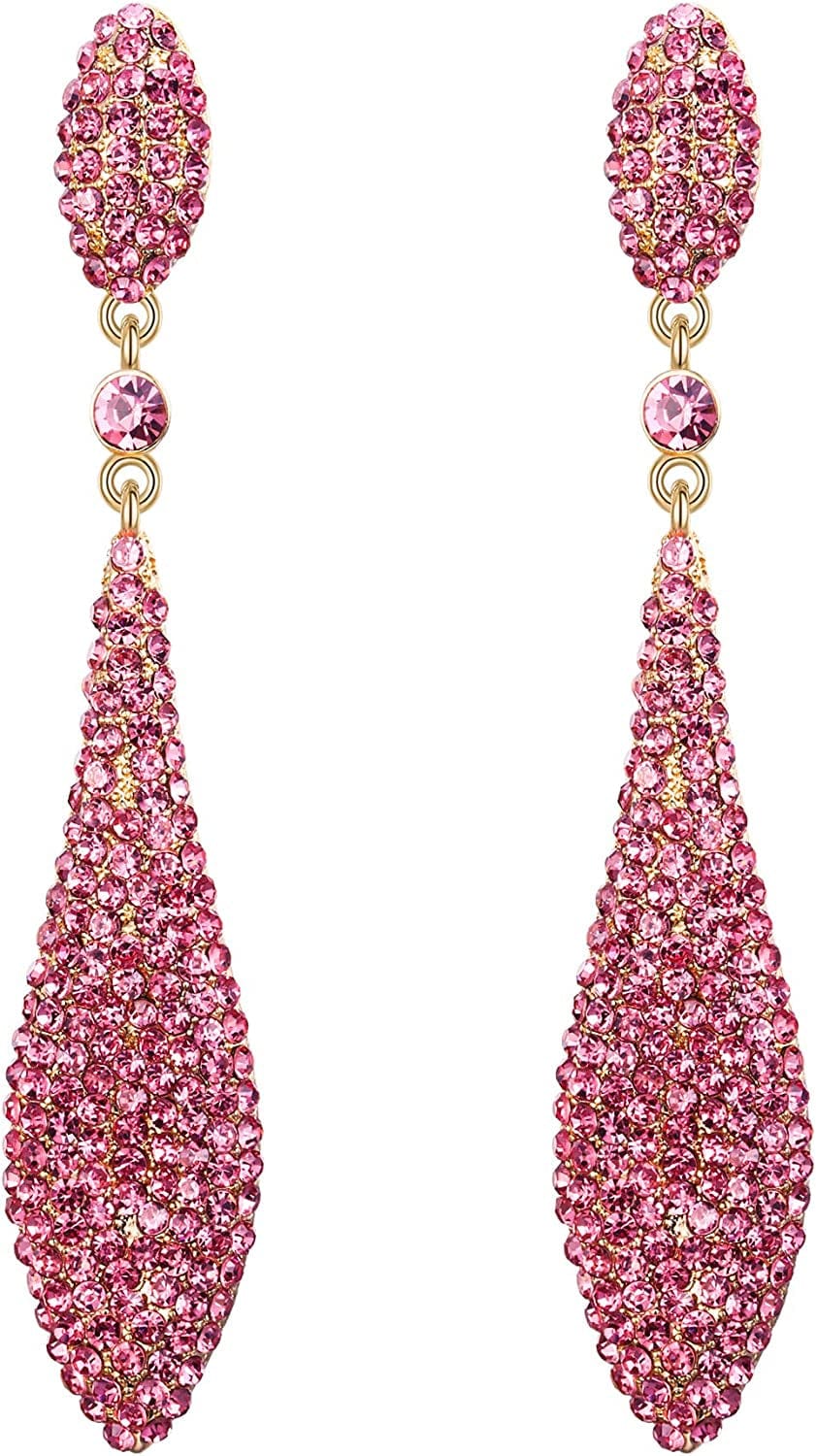 EVER FAITH Women'S Austrian Crystal Double Waterdrop Pierced Dangle Earrings 2_Pink Gold-Tone