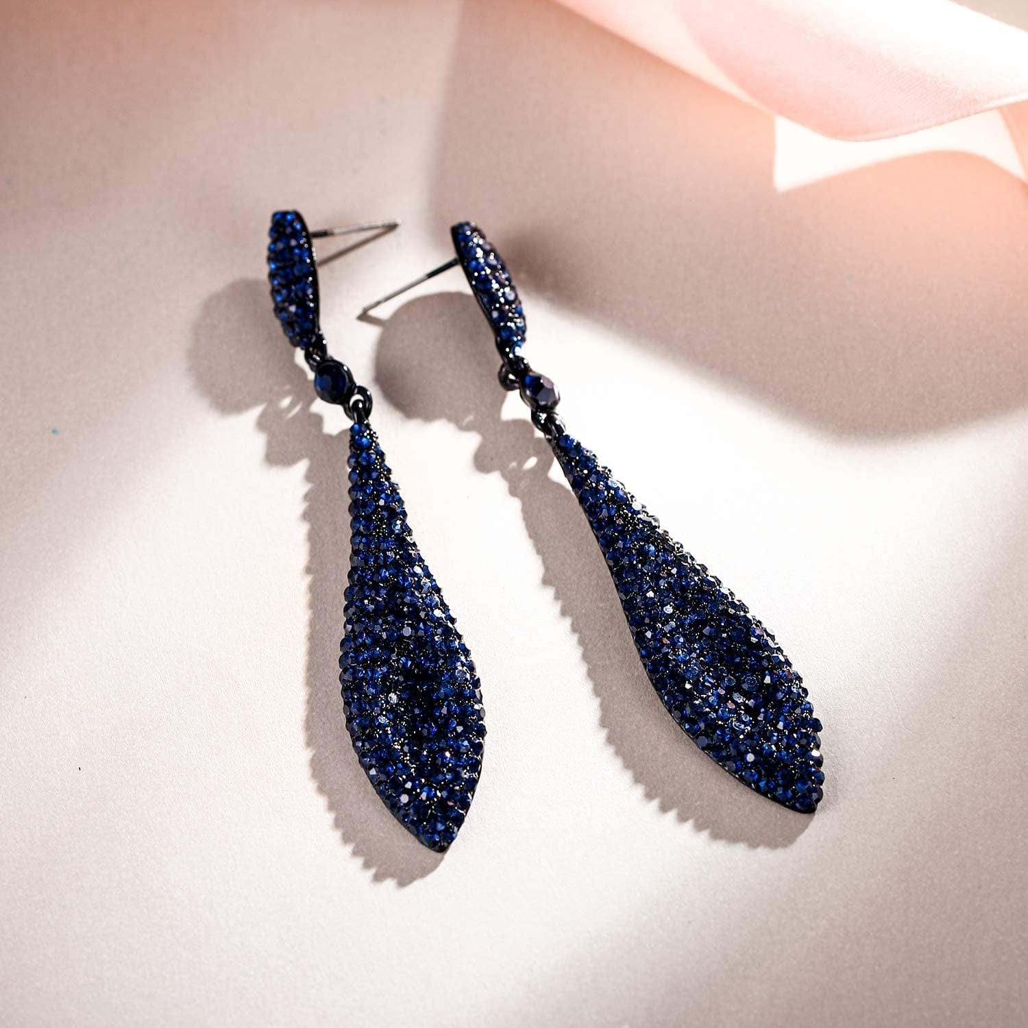 EVER FAITH Women'S Austrian Crystal Double Waterdrop Pierced Dangle Earrings