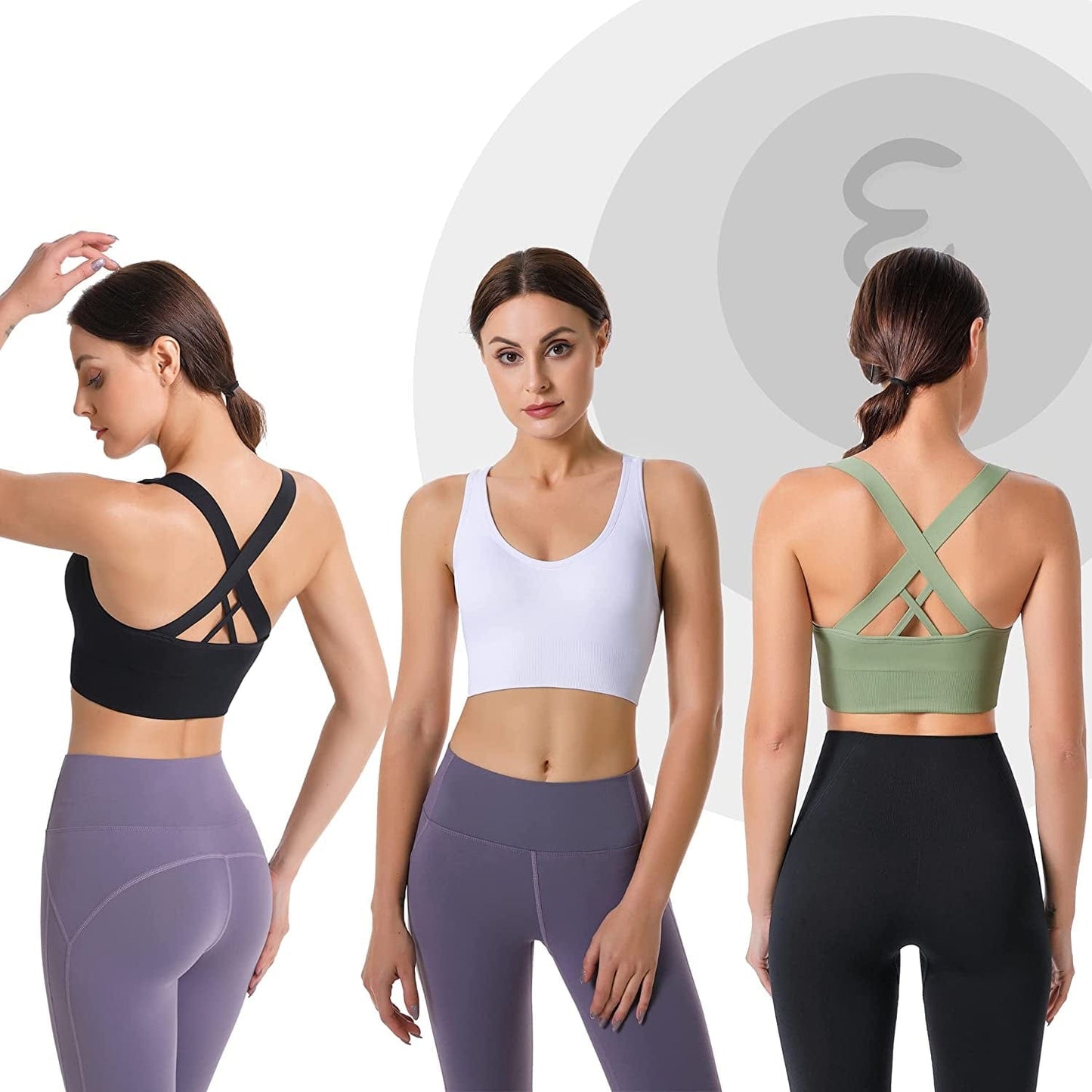 Evercute Sports Bra for Women Padded Medium Support Criss Cross Strappy Bras Seamless High Impact Yoga Exercise Athletic Bras