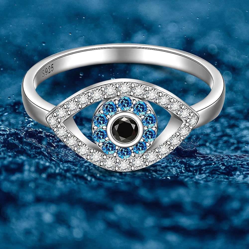 Evil Eye Ring Sterling Silver Protection Blue Sapphire Spiritual Turkish Rings for Women Men Mal De Ojo Greek Nazar Amulet Jewelry Size 6-10