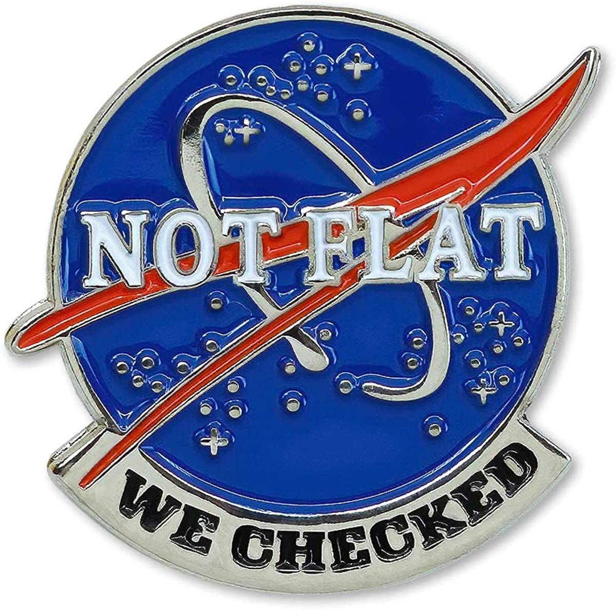 Evolvefish Not Flat We Checked humorous enamel lapel pin with butterfly back
