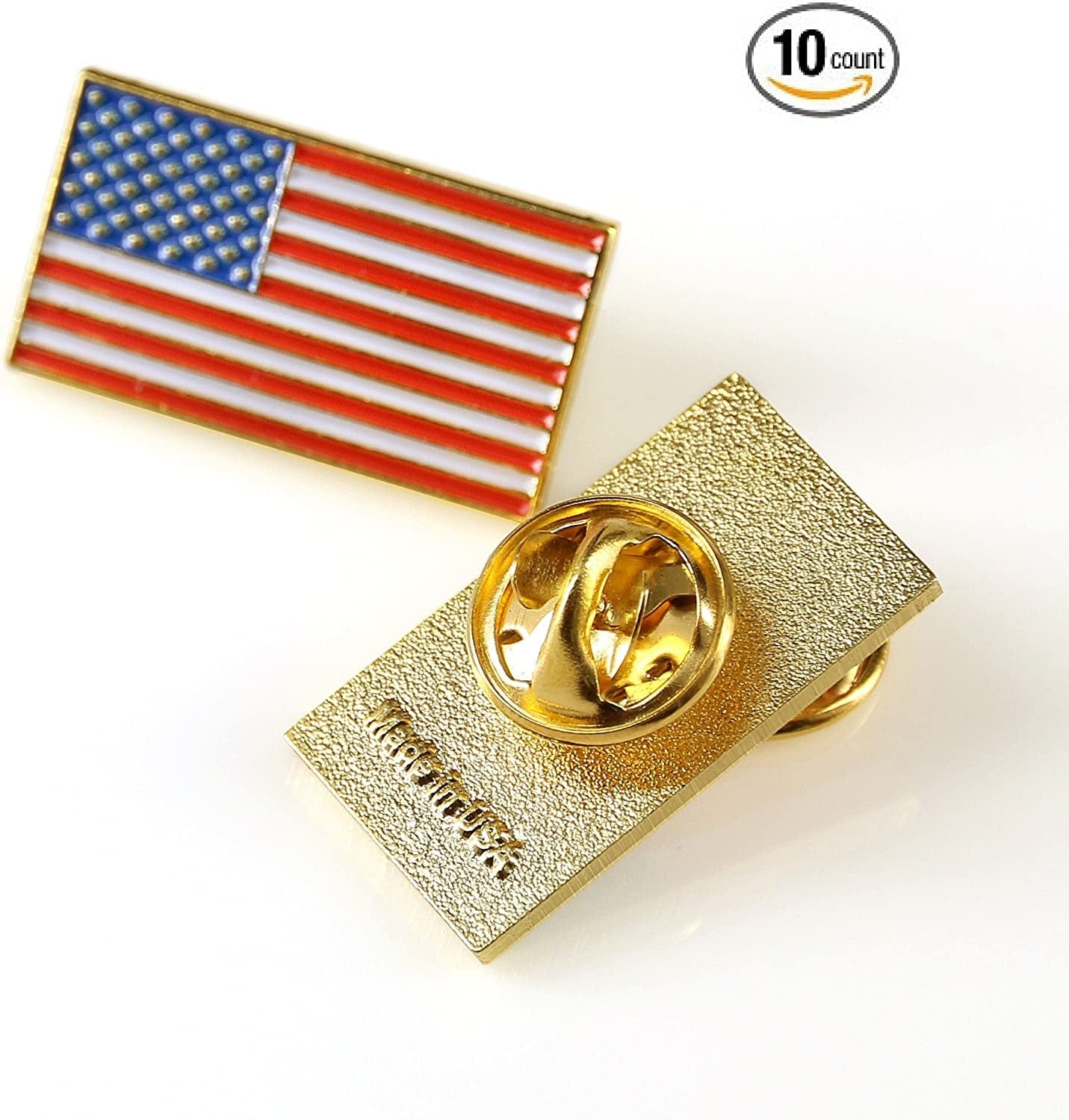 Exquisite American Flag Lapel Pin -The Stars and Stripes -Solid Metal Flag Lapel Pin-Gold Tone (10 Pack Rectangle)