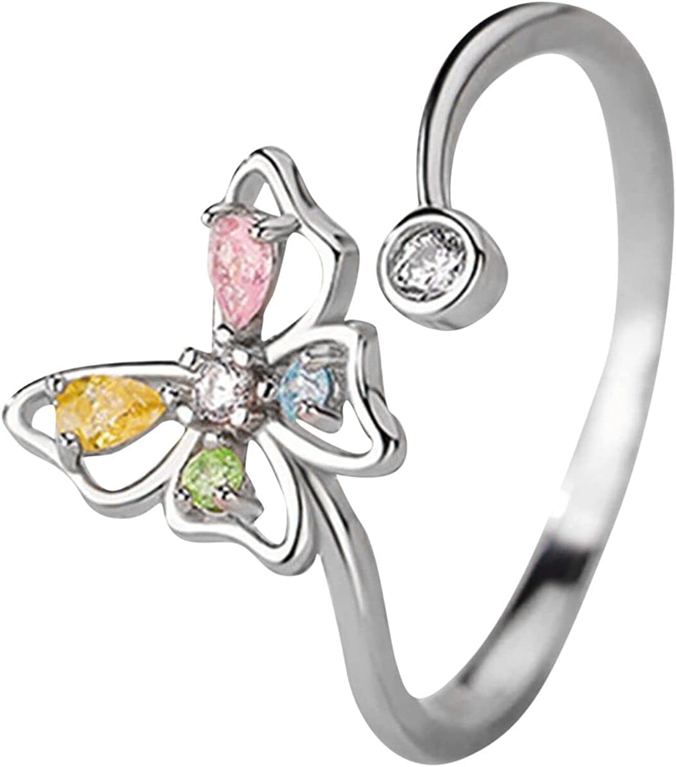 Exquisite Floral Opal Ring for Womens Pink/White Zircon Jewelry Rings Vintage Ladies Copper Ring Engagement Ring Multicolor Butterfly / One Size