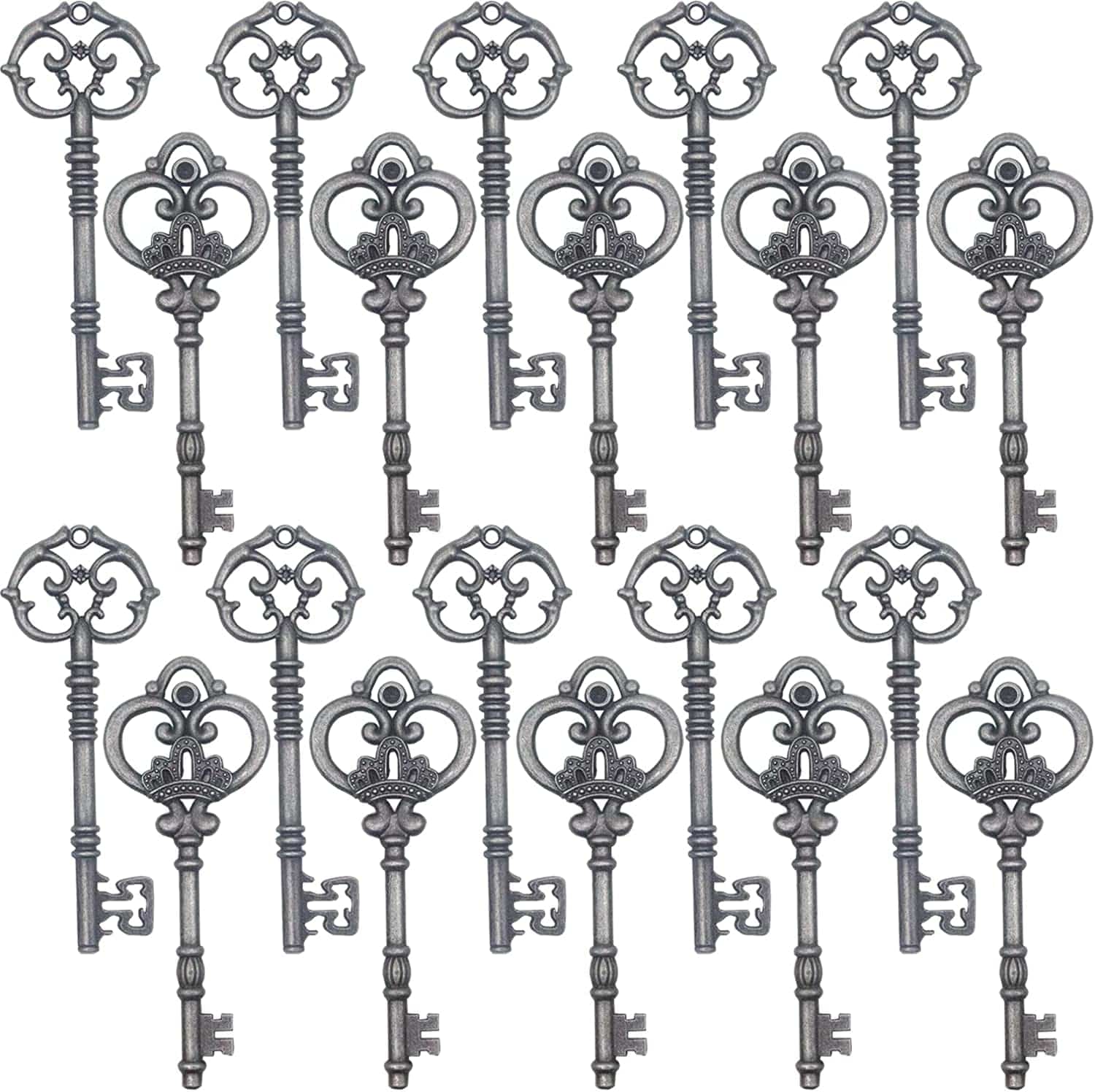 Extra Large Antique Skeleton Keys for Wedding Decoration Favor Handwork Gift Santa'S Key 20pcs Antique-pewter Keys