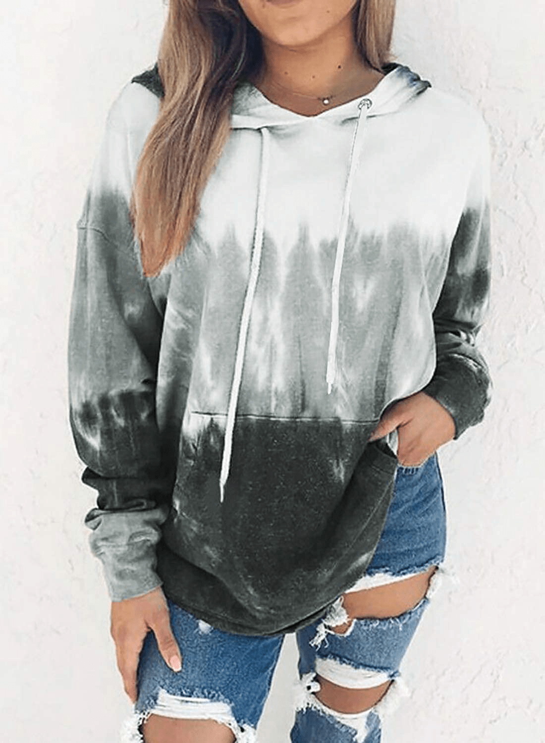Eytino Women Hoodies Tops Tie Dye Printed Long Sleeve Drawstring Pullover Sweatshirts with Pocket(S-Xxl) Apparel & Accessories > Clothing > Activewear Kylie Max