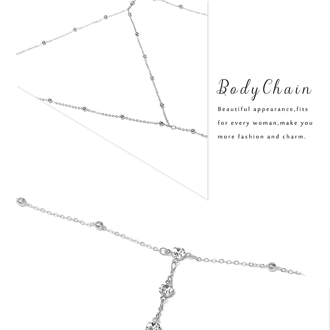 Dreamyn Boho Rhinestones Body Chain Silver Crystal Bikini Chains Summer Beach Bra Body Jewelry for Women and Girls (Silver) Apparel & Accessories > Jewelry > Body Jewelry Dreamin