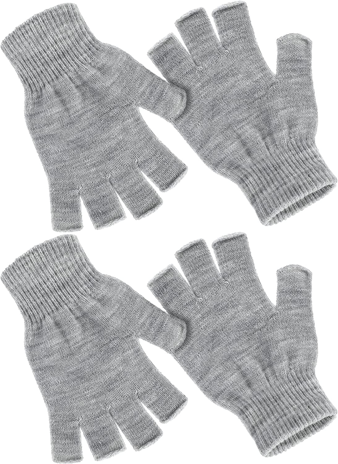 Satinior 2 Pair Unisex Half Finger Gloves Winter Stretchy Knit Fingerless Gloves in Common Size Apparel & Accessories > Clothing Accessories > Gloves & Mittens SATINIOR Light Grey