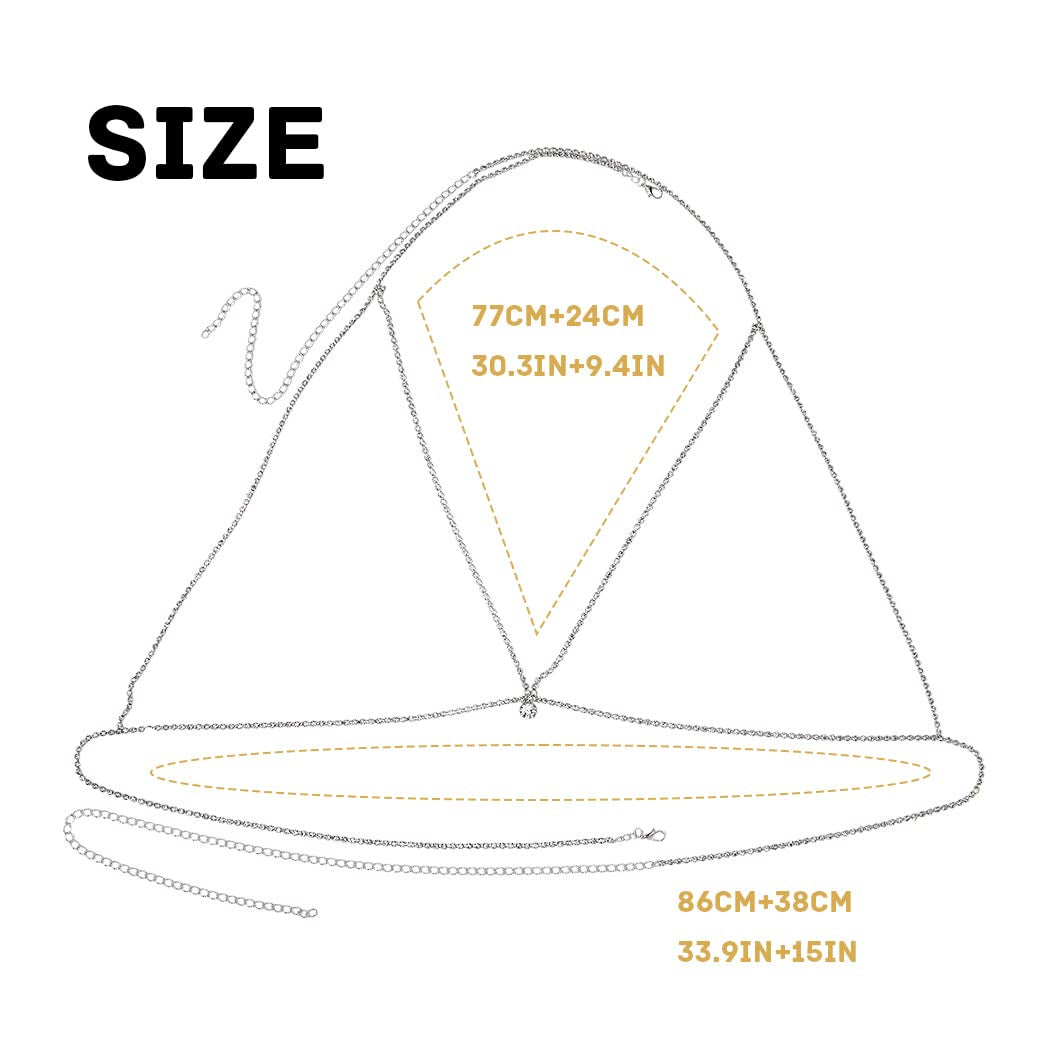 Asooll Crystal Body Chain Rhinestone Chest Chain Bikini Bra Jewelry Fashion Beach Prom Rave Body Accessories Jewelry for Women and Girls (Silver) Apparel & Accessories > Jewelry > Body Jewelry Asooll