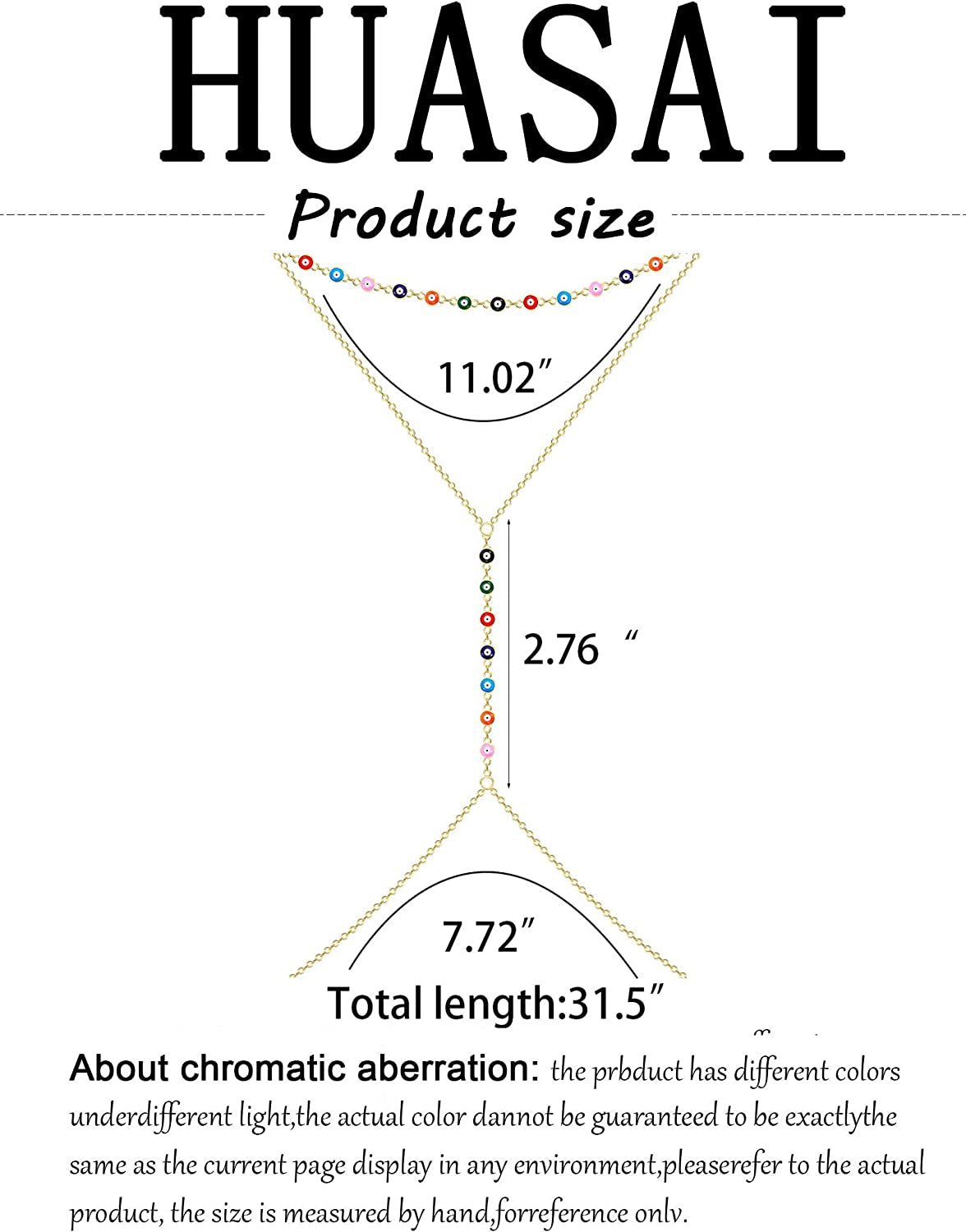 Evil Eye Body Chain Necklace Evil Eye Necklace for Women Boho Body Chain Beach Bikini Waist Chain Body Jewelry for Summer Holiday Apparel & Accessories > Jewelry > Body Jewelry HUASAI