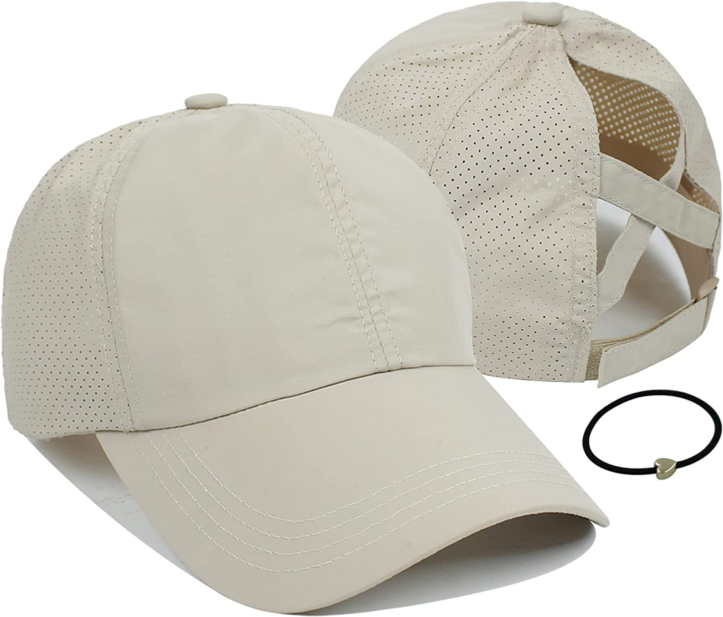 Mukeyo Womens Criss Cross Ponytail Baseball Cap Adjustable Messy High Bun Ponycap Quick Drying Hat Apparel & Accessories > Clothing Accessories > Hats Mukeyo Khaki