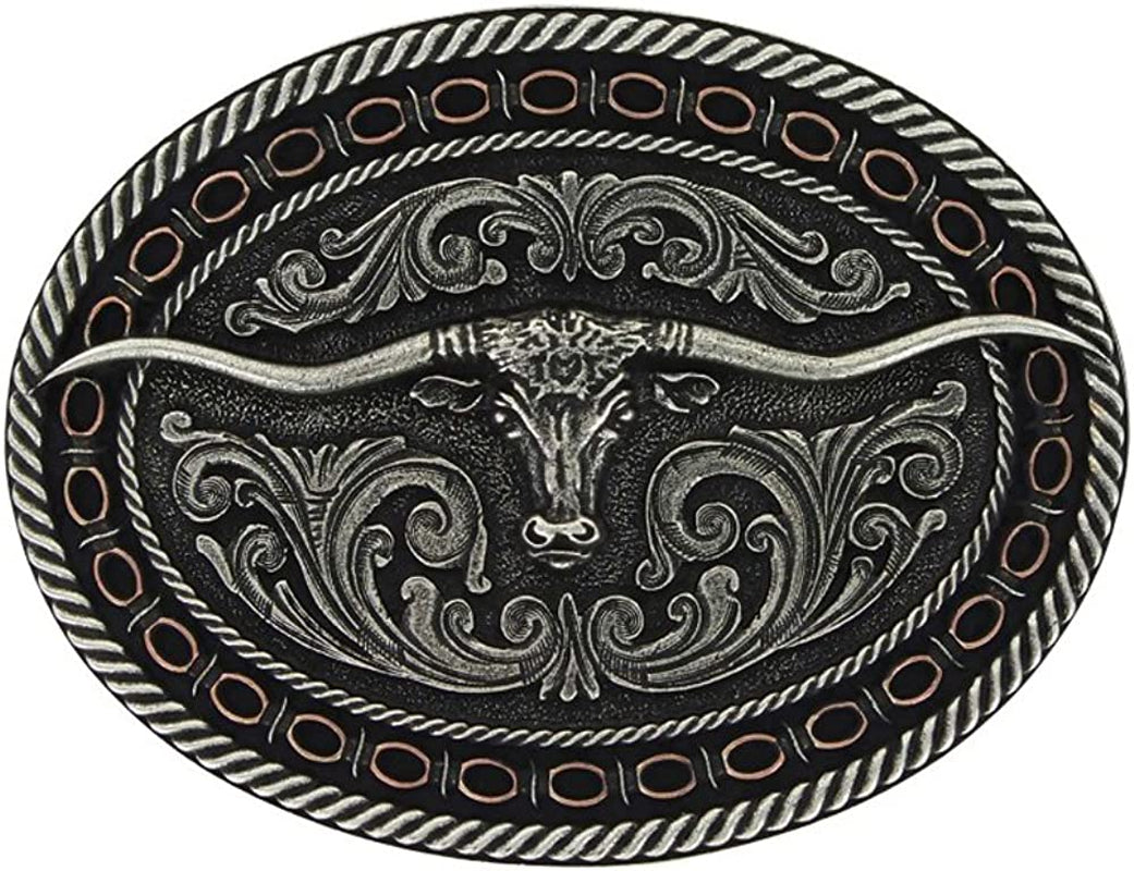 Montana Silversmiths Longhorn Collection Western Attitude Belt Buckle Apparel & Accessories > Clothing Accessories > Belt Buckles Montana Silversmiths Round Barbed - Two-tone Antiqued