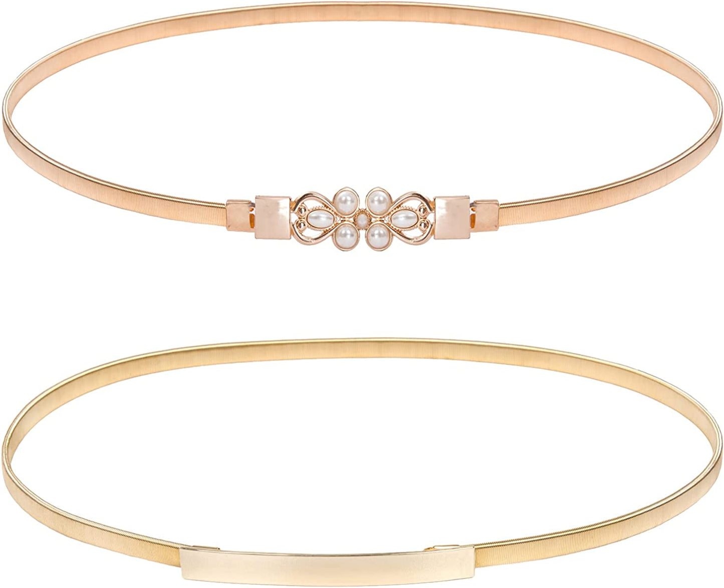 GRACE KARIN Women Skinny Metal Cinch Belt Gold Waistband Elastic Waist Belt CL633 Apparel & Accessories > Clothing Accessories > Belts GRACE KARIN 2 Pieces(style-4) Large