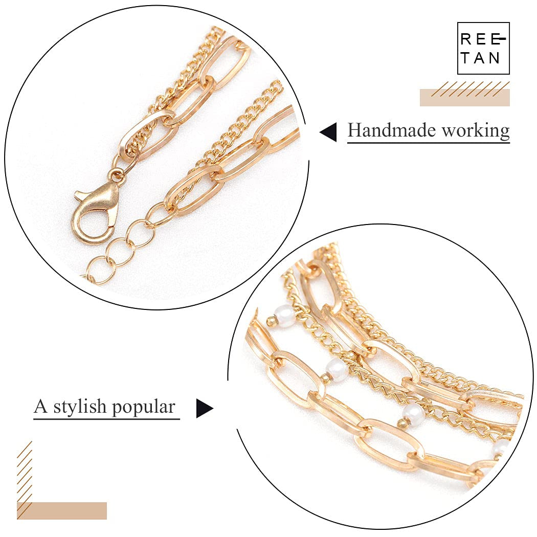 Reetan Pearl Layered Belly Body Chain Gold Body Chains Tassel Waist Chain Beach Bikini Body Jewelry Accessories for Women and Girls Apparel & Accessories > Jewelry > Body Jewelry REETAN