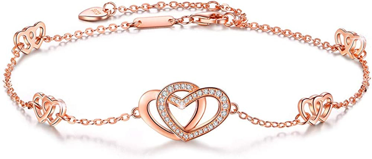 Sterling Silver Heart Love Anklets for Women , Birthday Mothers Day Jewelry Gifts for Mom Wife from Daughter Husband Apparel & Accessories > Jewelry > Anklets Desimtion B-Rose Gold Heart Anklet