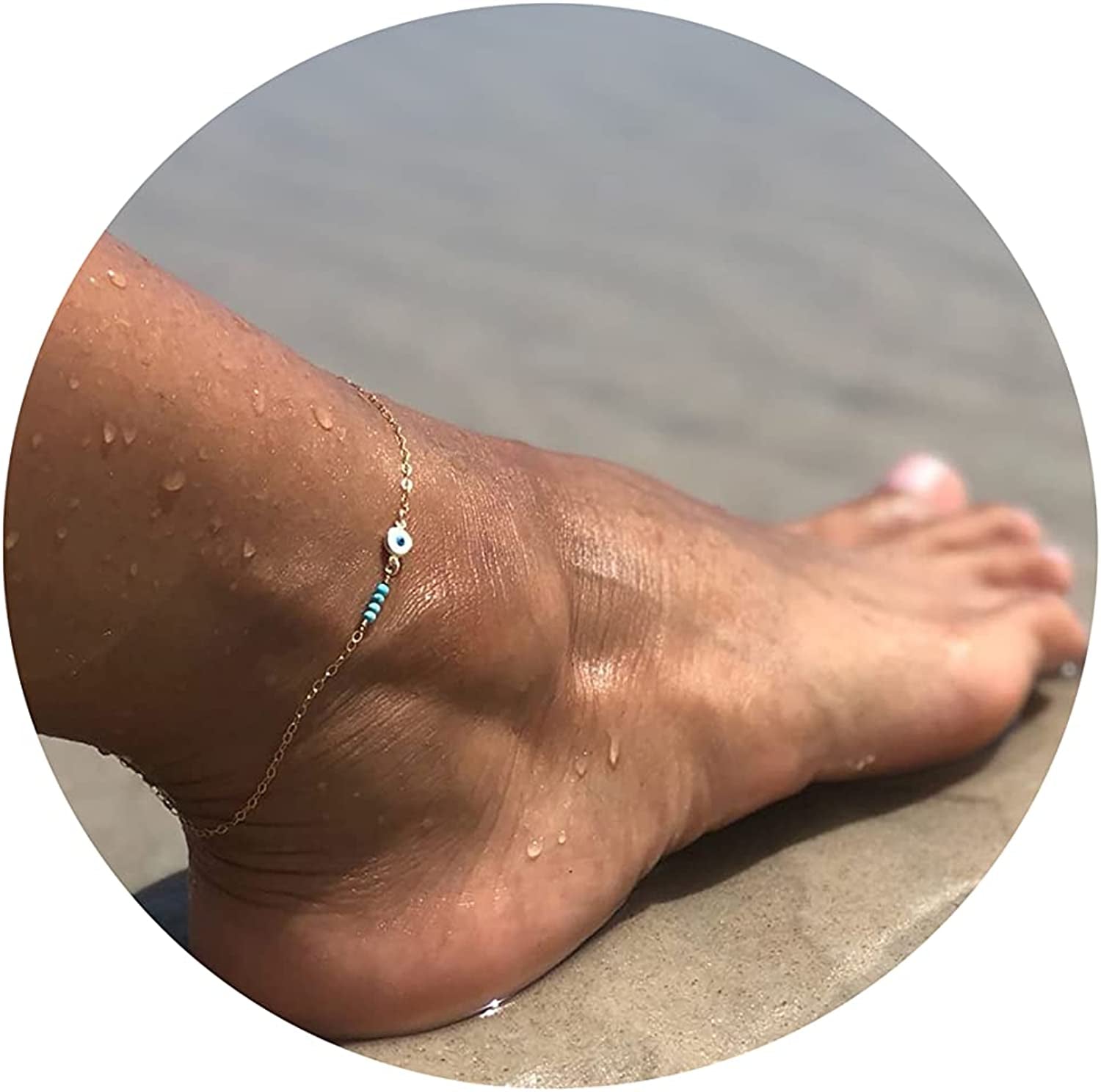 Pencros Dainty Layered Anklet,14K Gold Filled Cute Beads Satellite Chain Heart Boho Adjustable Anklets for Women Teen Girls Apparel & Accessories > Jewelry > Anklets Pencros Evil Eye