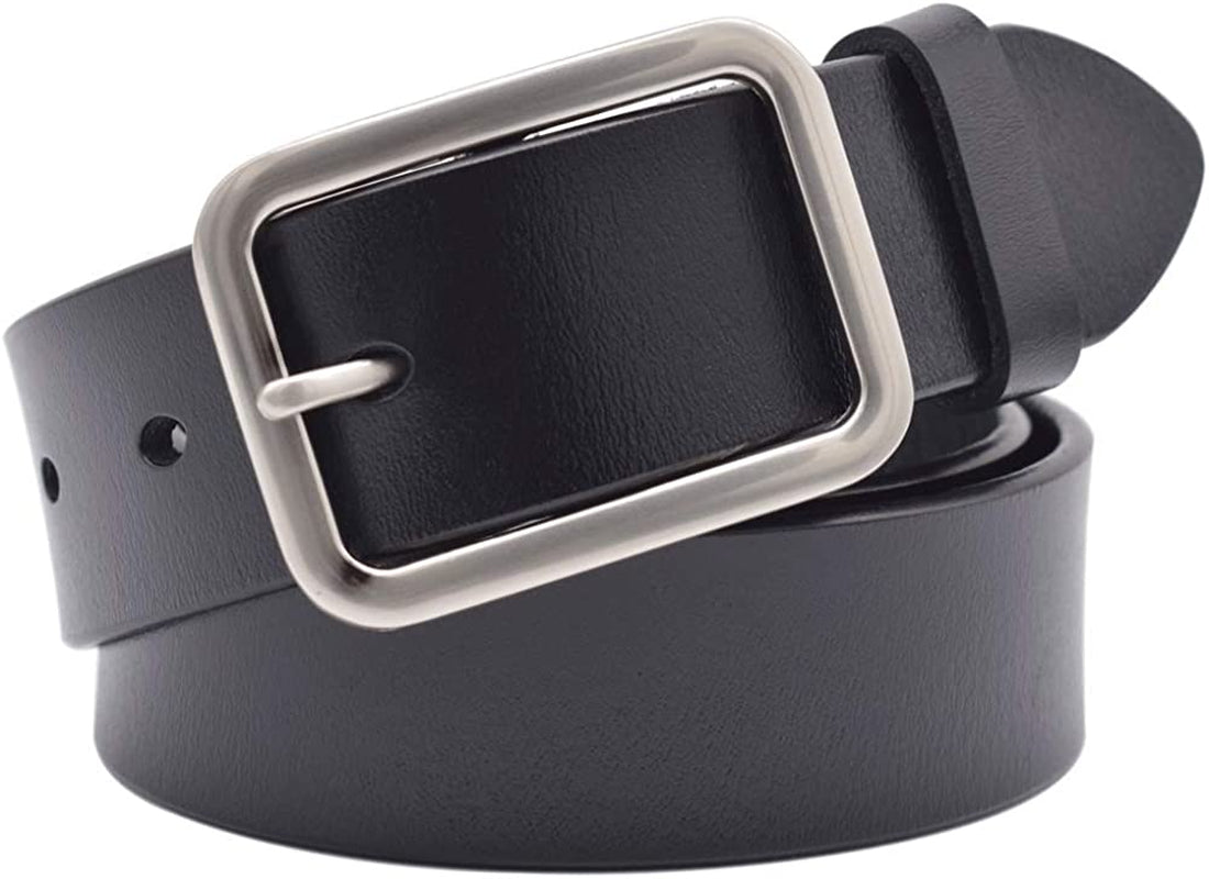 Vonsely Womens Leather Belt for Jeans, Black Leather Waist Belts with Pin Buckles Apparel & Accessories > Clothing Accessories > Belt Buckles VONSELY Black Style2 Suit Waistline 24"-26"