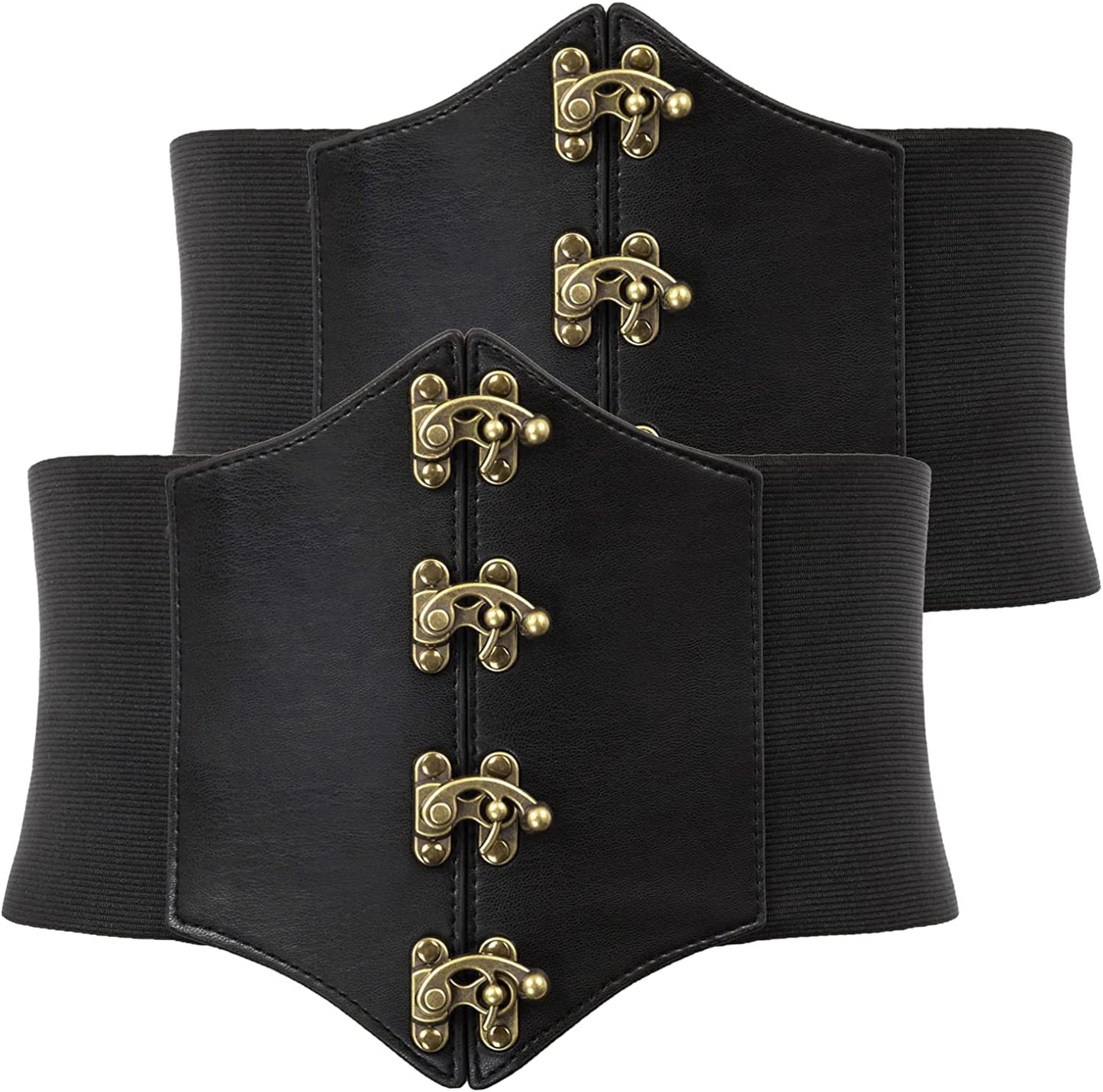 SCARLET DARKNESS Womens Steampunk Pirate Costumes Corset Belts Retro Buckle Wide Waist Cincher Apparel & Accessories > Clothing Accessories > Belts Scarlet Darkness Black-2 Pack X-Large