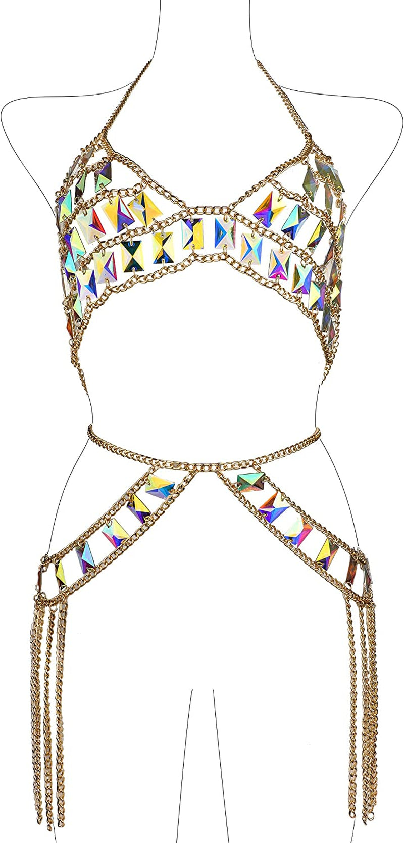 Ccbodily Body Chains Jewelry Accessories - Boho Crystal Tassel Bikini Set Beach Cosplay Bra Chain Body Jewelry for Women and Girls Apparel & Accessories > Jewelry > Body Jewelry CCbodily Style-1