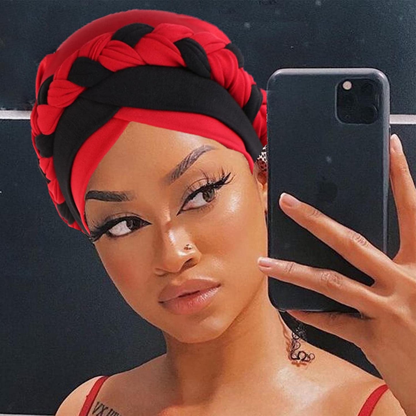 Woeoe Women African Turban India'S Hat Black Stretch Braid Head Wrap Apparel & Accessories > Clothing Accessories > Headwear Woeoe