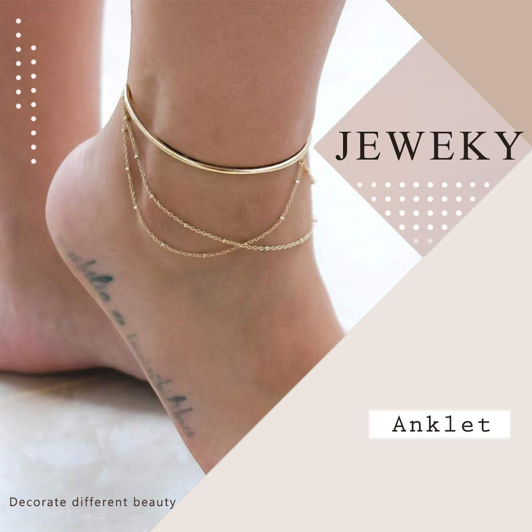 Jeweky Boho Layered Sequines Anklets Beads Foot Jewelry Chain Ankle Bracelets for Women and Girls (Silver) Apparel & Accessories > Jewelry > Anklets Jeweky
