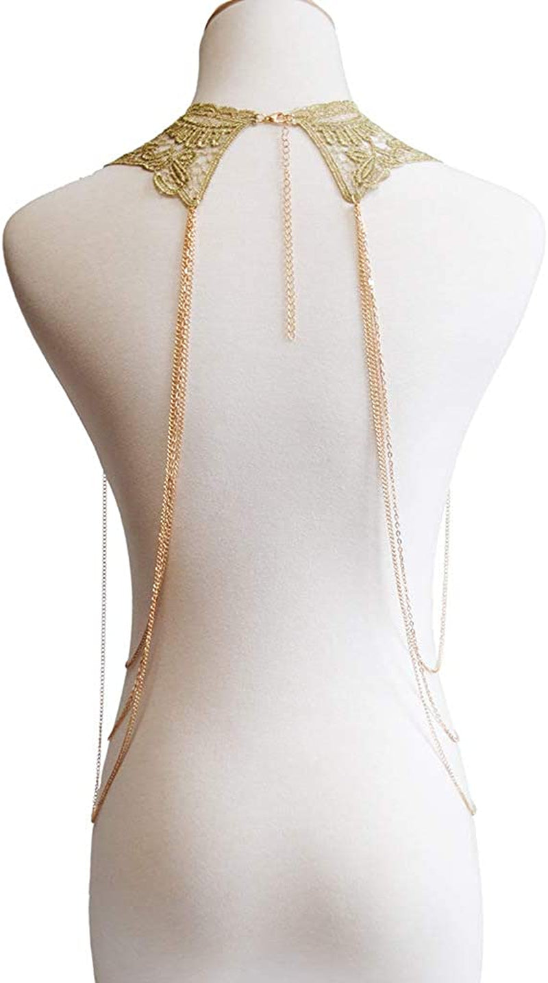 Gold Fine Chain Flower Lace Bikini Body Chain Necklace Jewelry for Women Apparel & Accessories > Jewelry > Body Jewelry Aomcisi