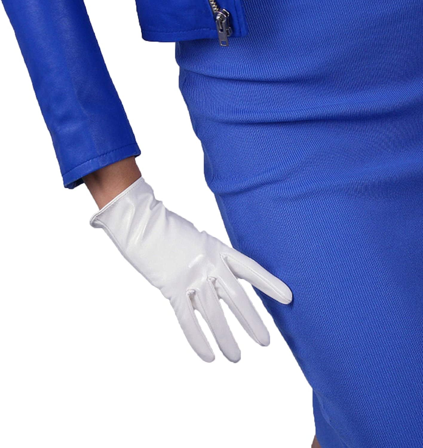 Dooway Women'S Short Dress Leather Gloves for Evening Costumes Daily Faux Leather PU 21Cm Apparel & Accessories > Clothing Accessories > Gloves & Mittens DooWay Shine White