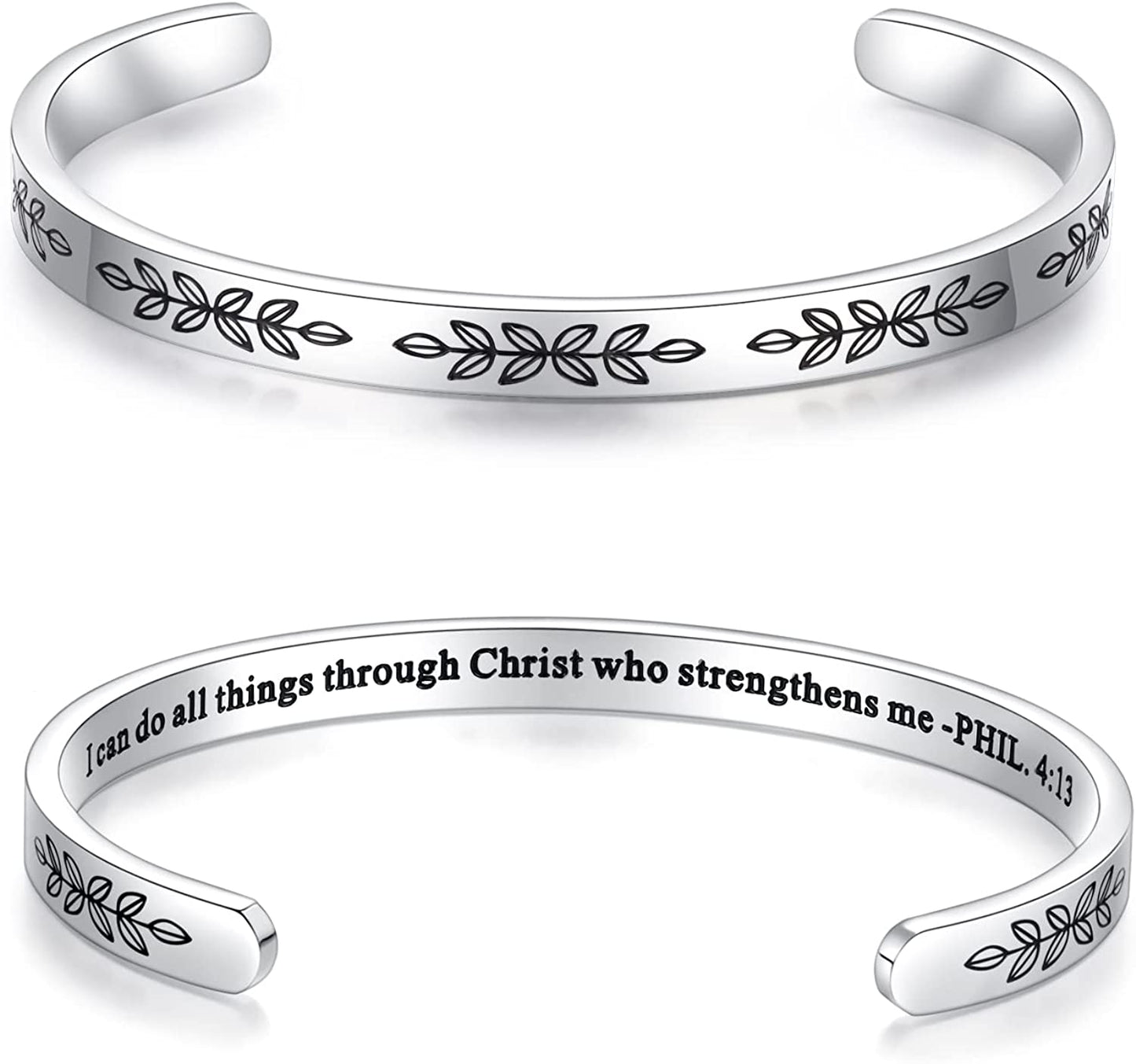 Aryahozel Motivational Cuff Bracelet for Women Girls, Personalized Jewelry Gifts for Her Daughter Mom Sister Niece Best Friends, Engraved Different Sayings Apparel & Accessories > Jewelry > Bracelets AryaHozel Christian Gift-I can do all things through Christ who strengthens me…