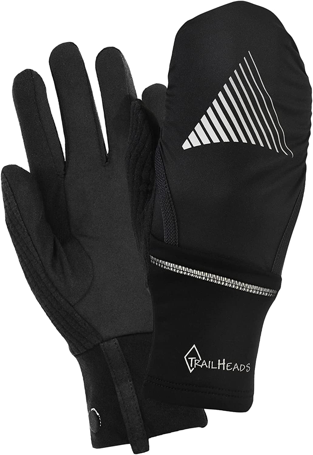 Trailheads Men'S Touchscreen Gloves with Reflective Waterproof Mitten Shell - Convertible Running Gloves Apparel & Accessories > Clothing Accessories > Gloves & Mittens TrailHeads black / reflective Medium-Large